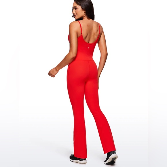 CRZ YOGA Butterluxe Flare Jumpsuit Build-in Bra Bodysuit Orange-Red NWT Sz S - Picture 2 of 11